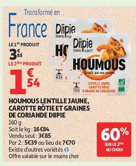Houmous lentille jaune, carotte rôtie et graines de coriandre Diipie