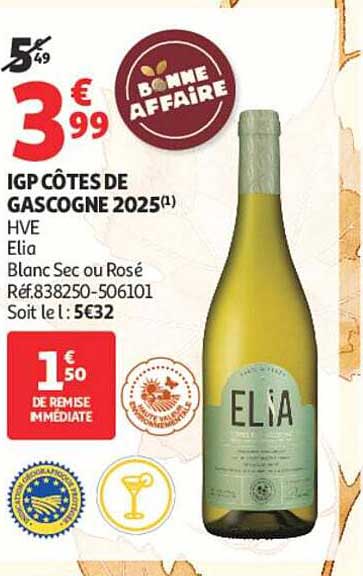 IGP CÔTES DE GASCOGNE 2025 HVE Elia Blanc Sec ou Rosé