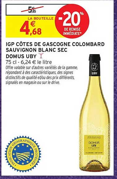 IGP CÔTES DE GASCOGNE COLOMBARD SAUVIGNON BLANC SEC DOMUS UBY