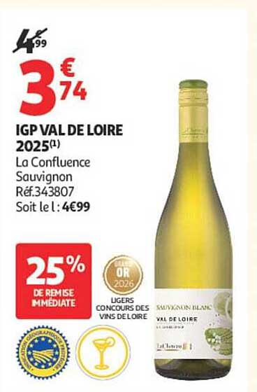 IGP VAL DE LOIRE 2025(1) La Confluence Sauvignon Réf.343807 Soit le l : 4€99
