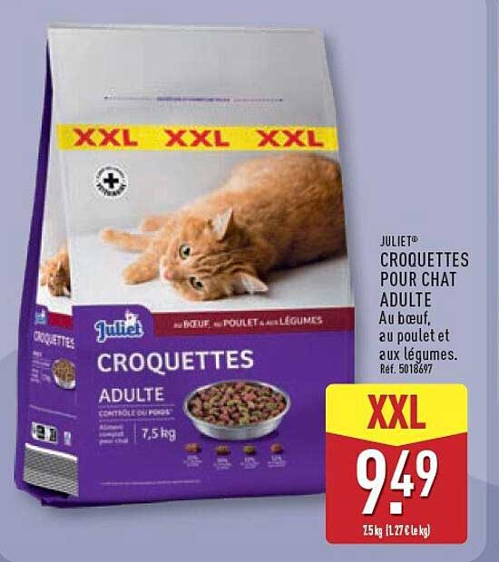 JULIET CROQUETTES POUR CHAT ADULTE Au bœuf, au poulet et aux légumes.