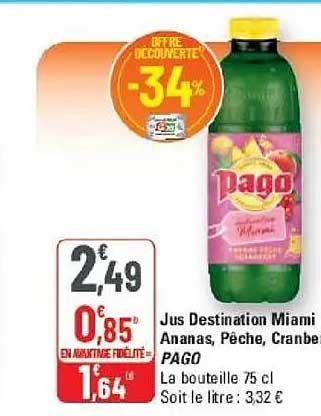 Jus Destination Miami Ananas, Pêche, Cranbe PAGO
