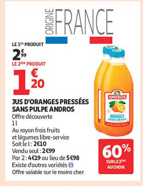JUS D'ORANGES PRESSÉES SANS PULPE ANDROS