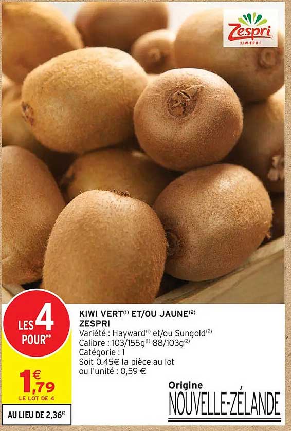 KIWI VERT(1) ET/OU JAUNE(2) ZESPRI
