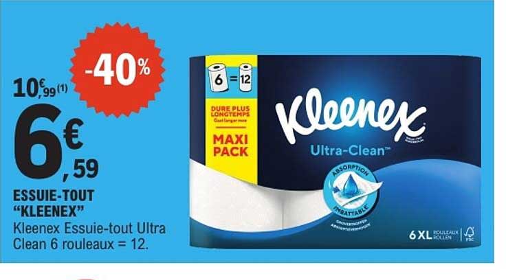 Kleenex Essuie-tout Ultra Clean 6 rouleaux = 12.
