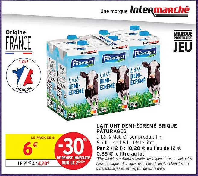 Lait UHT demi-écrémé brique Pâturages