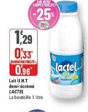 Lait U.H.T demi-écrémé LACTEL
