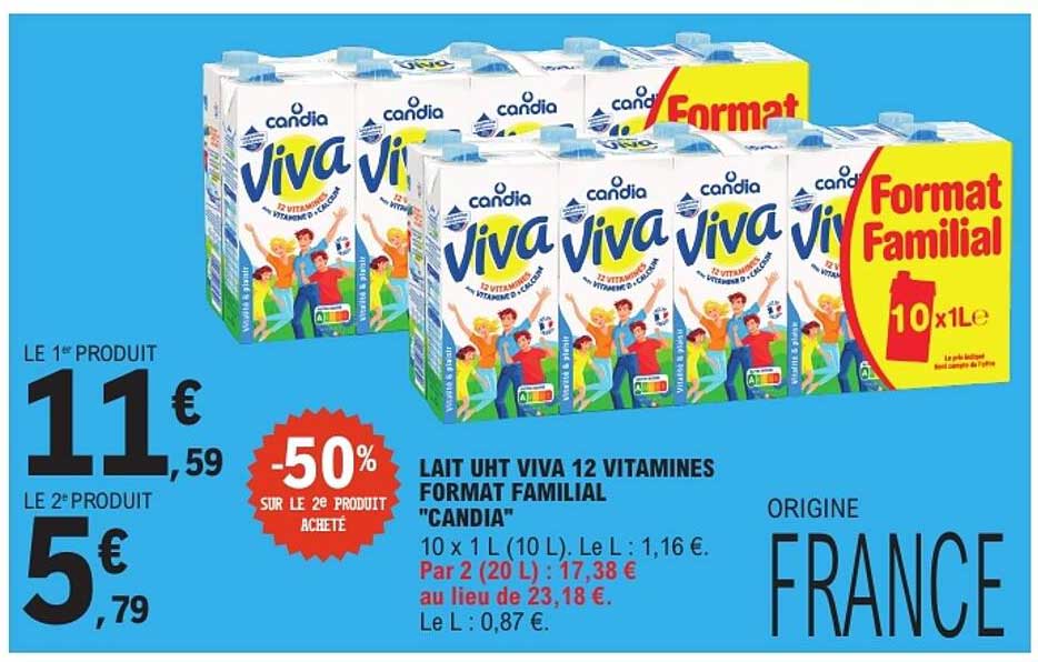 LAIT UHT VIVA 12 VITAMINES FORMAT FAMILIAL "CANDIA"