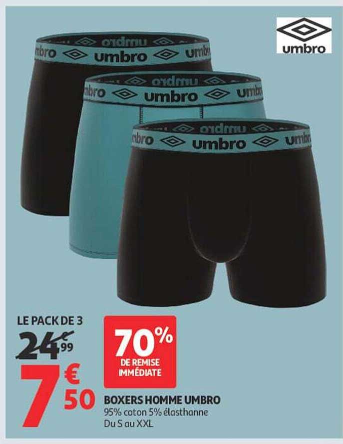 LE PACK DE 3 BOXERS HOMME UMBRO