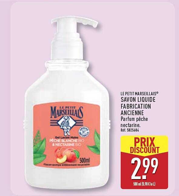 LE PETIT MARSEILLAIS SAVON LIQUIDE FABRICATION ANCIENNE Parfum pêche nectarine. Réf. 5025604