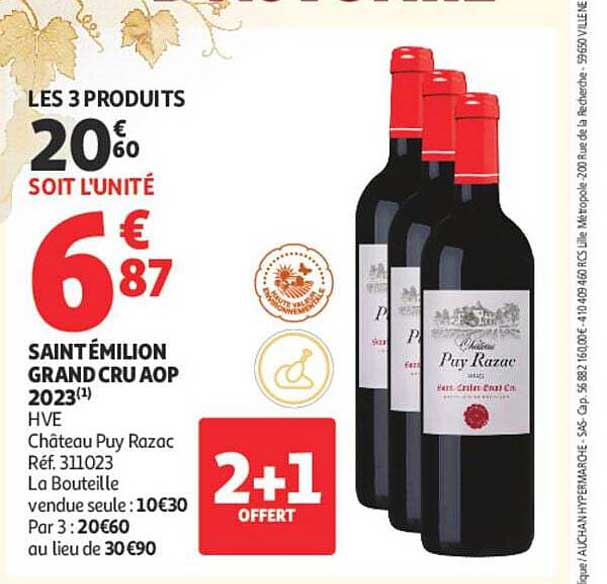 LES 3 PRODUITS 20€60 SOIT L'UNITÉ 6€87