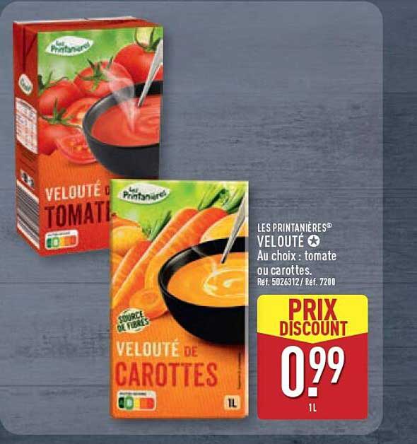 LES PRINTANIÈRES® VELOUTÉ Au choix : tomate ou carottes. Réf. 5026312 / Réf. 7200