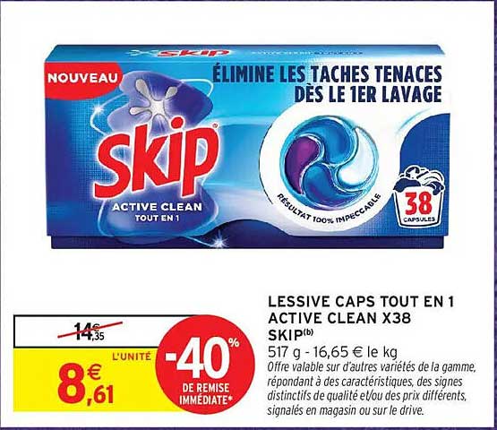 LESSIVE CAPS TOUT EN 1 ACTIVE CLEAN X38 SKIP(b)