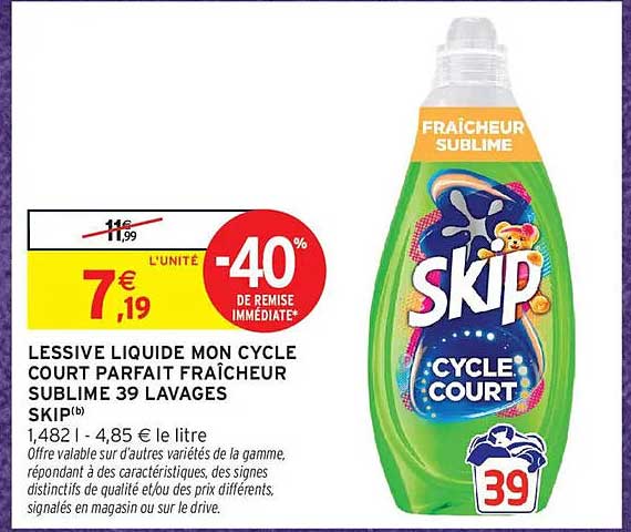 LESSIVE LIQUIDE MON CYCLE COURT PARFAIT FRAÎCHEUR SUBLIME 39 LAVAGES SKIP(b)