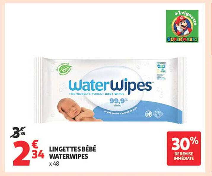 LINGETTES BÉBÉ WATERWIPES x 48