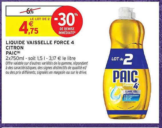 LIQUIDE VAISSELLE FORCE 4 CITRON PAIC