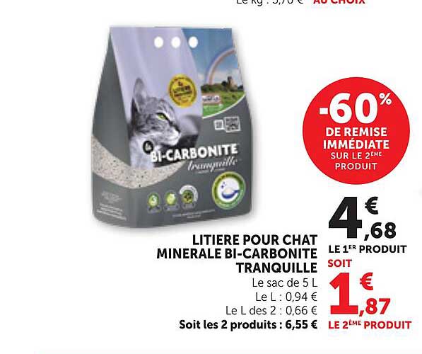 LITIERE POUR CHAT MINERALE BI-CARBONITE TRANQUILLE
