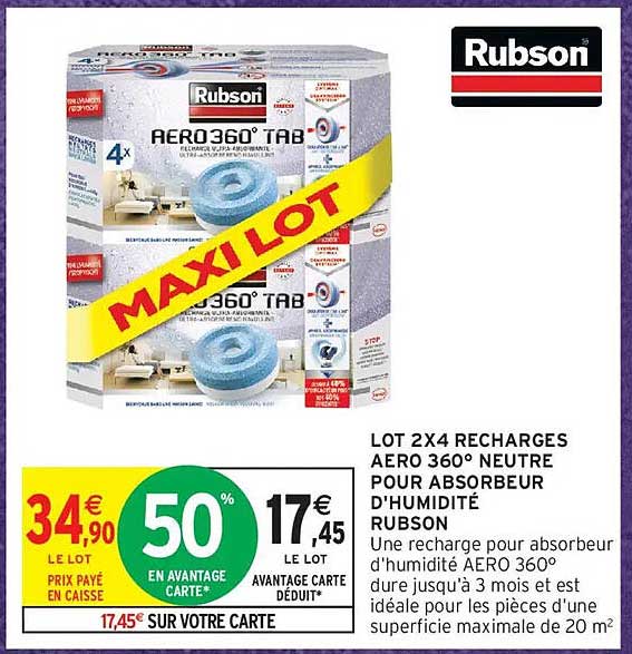 LOT 2X4 RECHARGES AERO 360° NEUTRE POUR ABSORBEUR D'HUMIDITÉ RUBSON