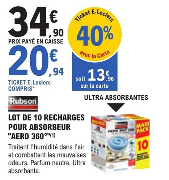 LOT DE 10 RECHARGES POUR ABSORBEUR "AERO 360°"