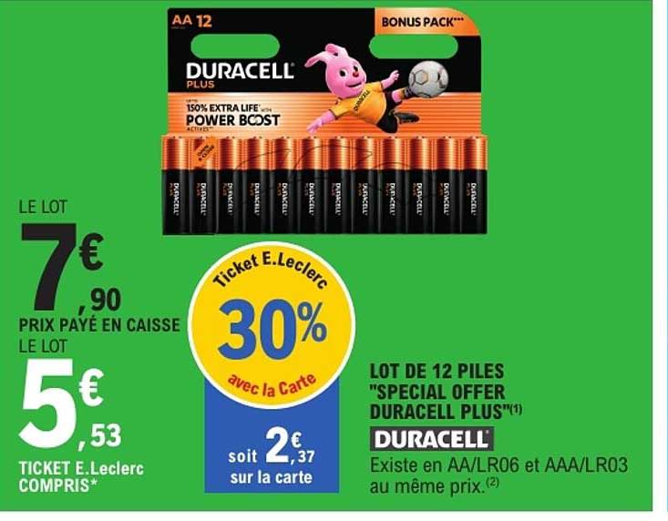 LOT DE 12 PILES "SPECIAL OFFER DURACELL PLUS"