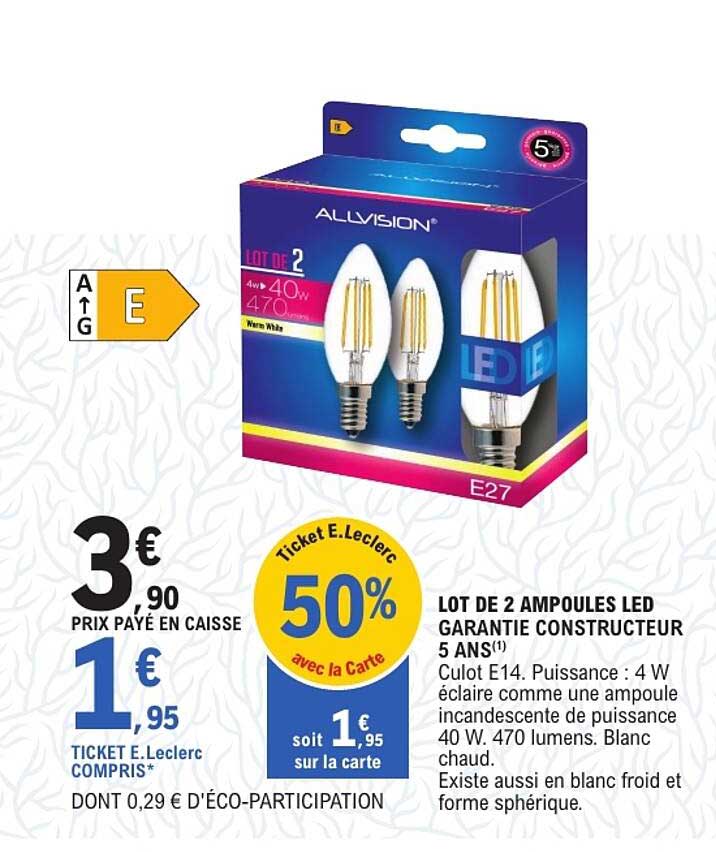 LOT DE 2 AMPOULES LED GARANTIE CONSTRUCTEUR 5 ANS(1)