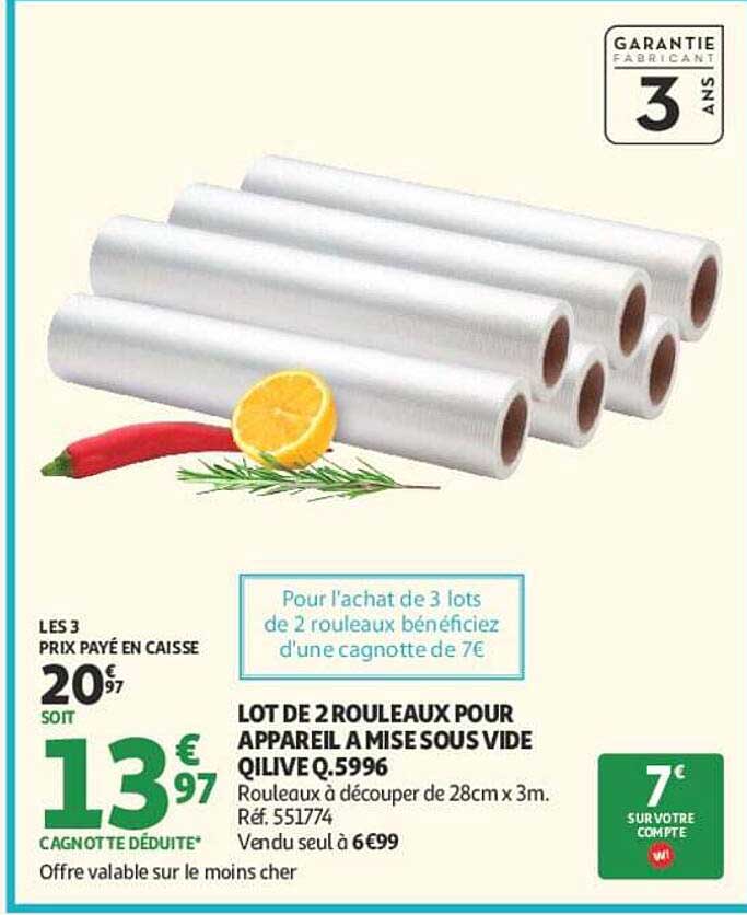 LOT DE 2 ROULEAUX POUR APPAREIL A MISE SOUS VIDE QILIVE Q.5996