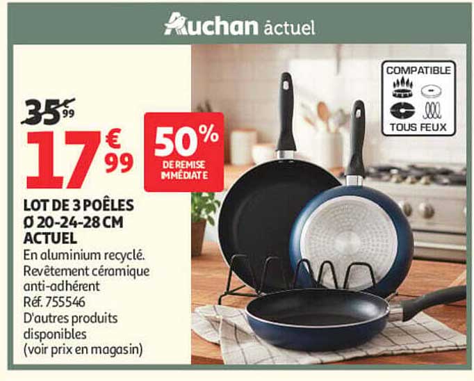 LOT DE 3 POÊLES Ø 20-24-28 CM ACTUEL