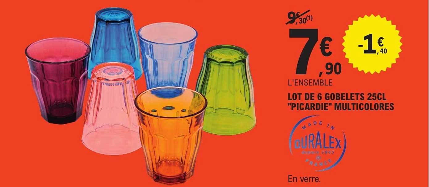 LOT DE 6 GOBELETS 25CL "PICARDIE" MULTICOLORES