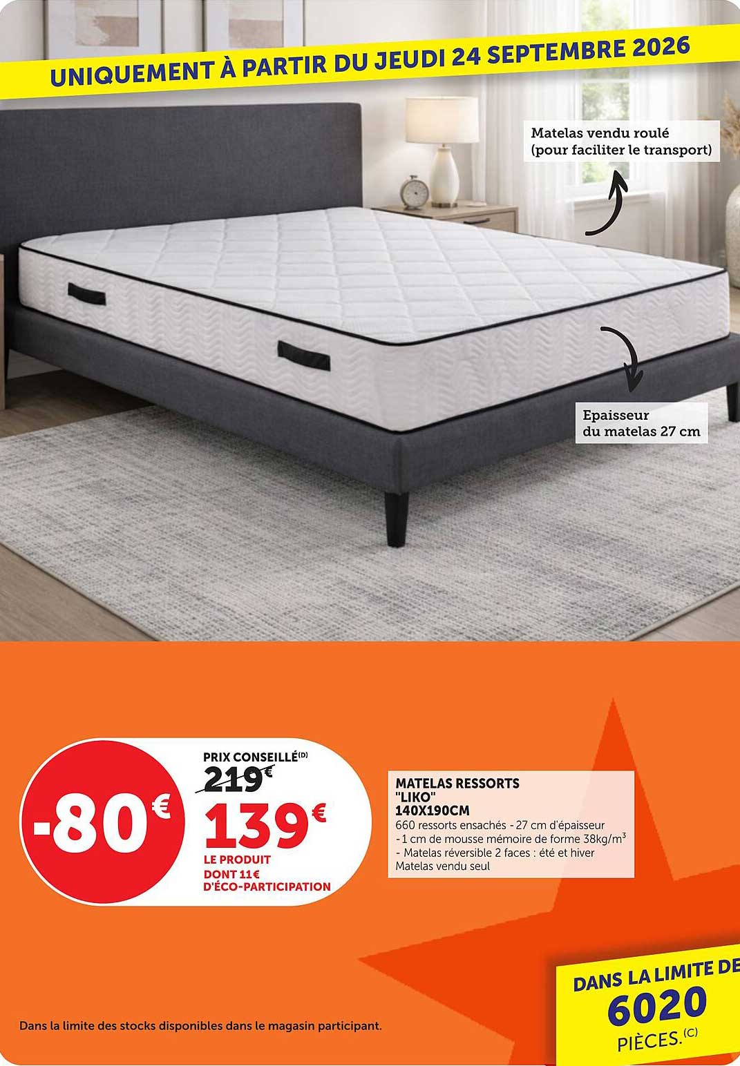 MATELAS RESSORTS "LIKO" 140X190CM