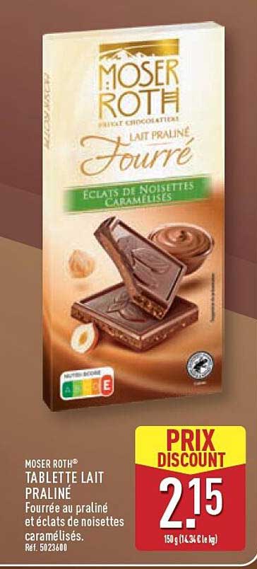 MOSER ROTH® TABLETTE LAIT PRALINE Fourrée au praliné et éclats de noisettes caramélisés.