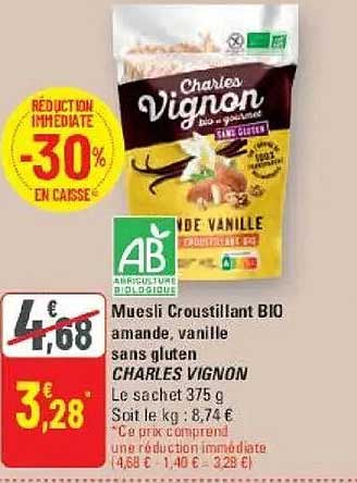 Muesli Croustillant BIO amande, vanille sans gluten CHARLES VIGNON