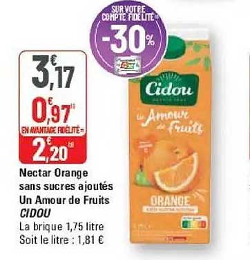 Nectar Orange sans sucres ajoutés Un Amour de Fruits CIDO