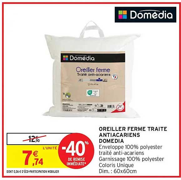 OREILLER FERME TRAITE ANTIACARIENS DOMEDIA