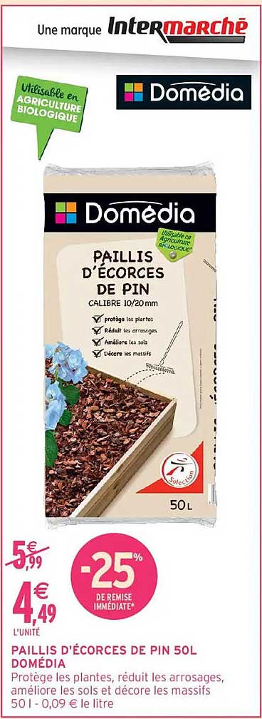 PAILLIS D'ÉCORCES DE PIN 50L DOMEDIA