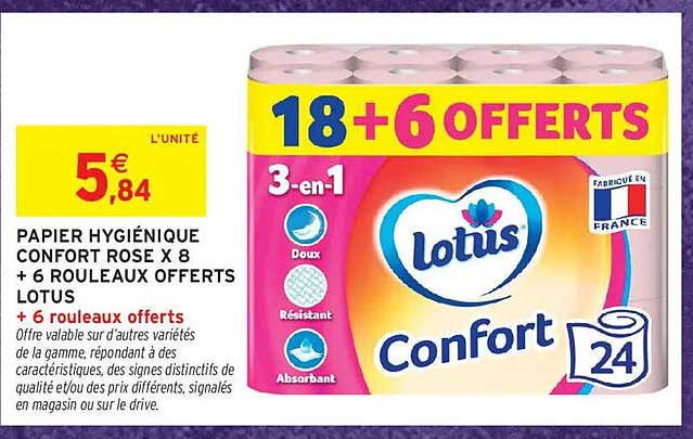PAPIER HYGIÉNIQUE CONFORT ROSE X 8 + 6 ROULEAUX OFFERTS LOTUS