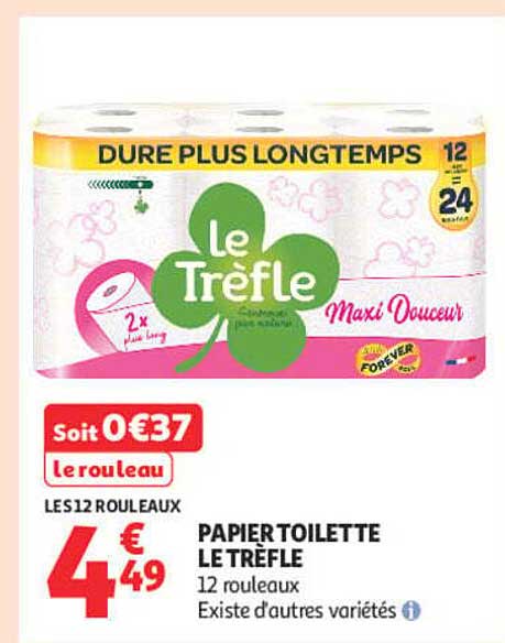 PAPIER TOILETTE LE TRÈFLE 12 rouleaux