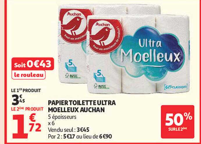 PAPIER TOILETTE ULTRA MOELLEUX AUCHAN
