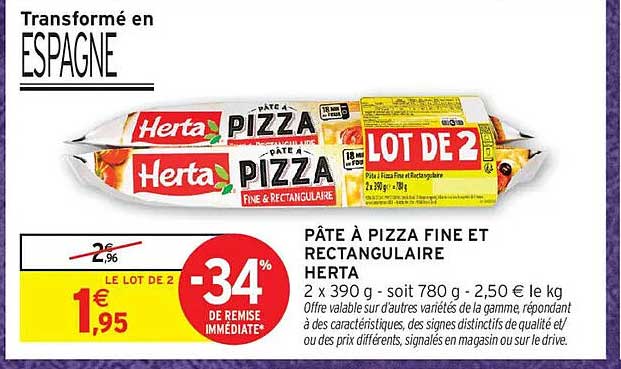 PÂTE À PIZZA FINE ET RECTANGULAIRE HERTA