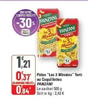 Pâtes “Les 3 Minutes” Torti ou Coquillettes PANZANI