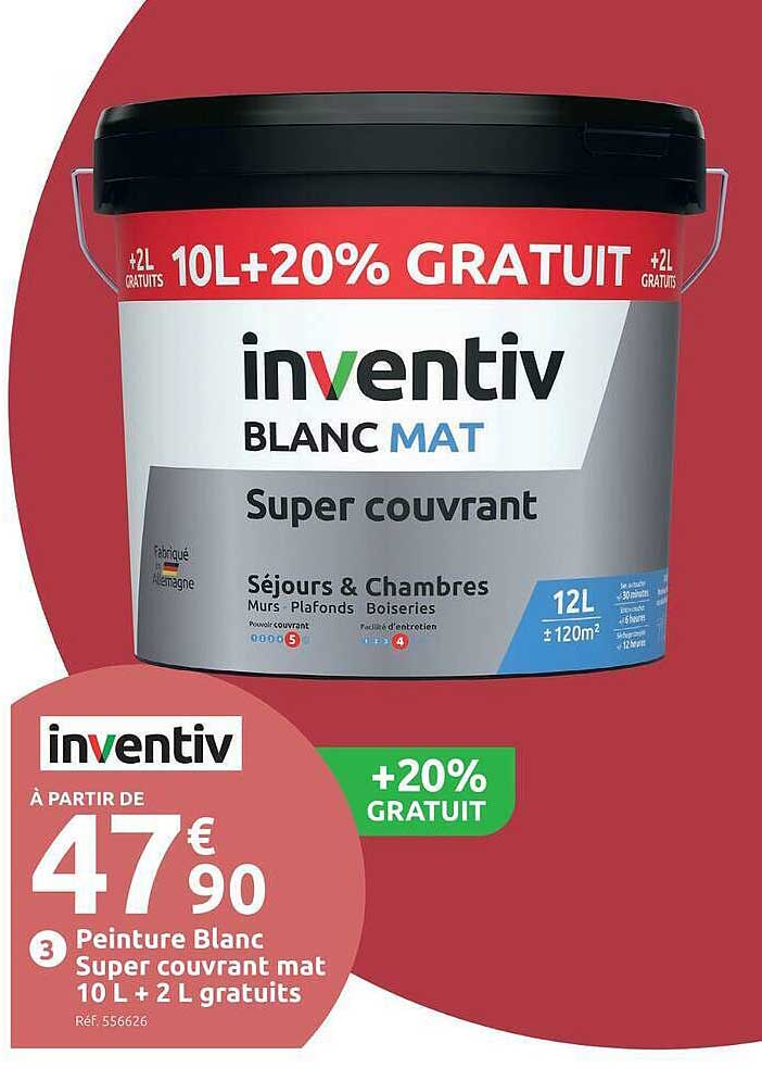 Peinture Blanc Super couvrant mat 10 L + 2 L gratuits