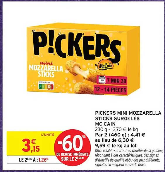 PICKERS MINI MOZZARELLA STICKS SURGELÉS MC CAIN