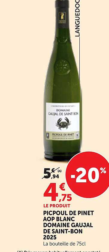 PICPoul DE PINET AOP BLANC DOMAINE GAUJAL DE SAINT-BON 2025