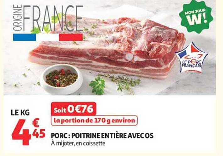 PORC : POITRINE ENTIÈRE AVEC OS