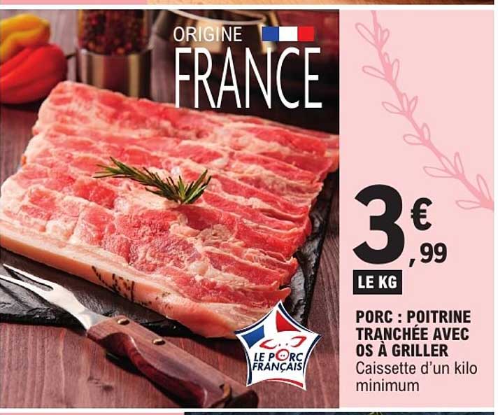PORC : POITRINE TRANCHÉE AVEC OS À GRILLER