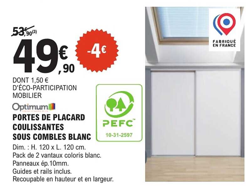 PORTES DE PLACARD COULISSANTES SOUS COMBLES BLANC