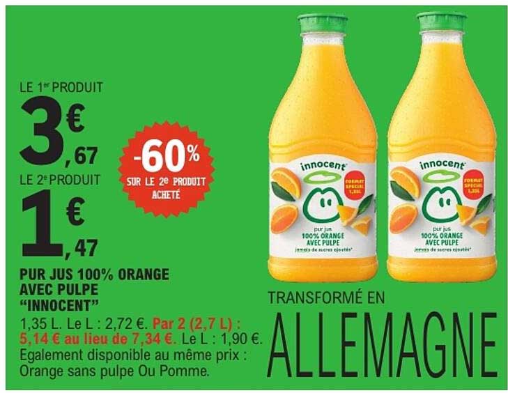 PUR JUS 100% ORANGE AVEC PULPE “INNOCENT”