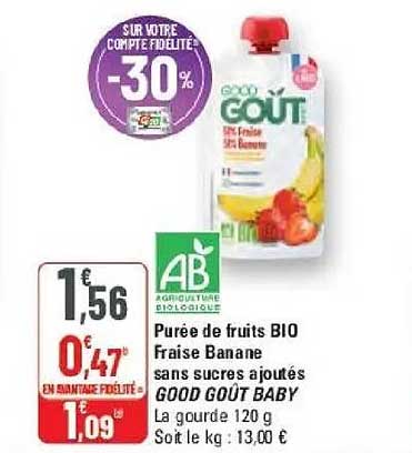 Purée de fruits BIO Fraise Banane sans sucres ajoutés GOOD GOÛT BABY