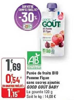 Purée de fruits BIO Pomme Figue sans sucres ajoutés GOOD GOUT BABY