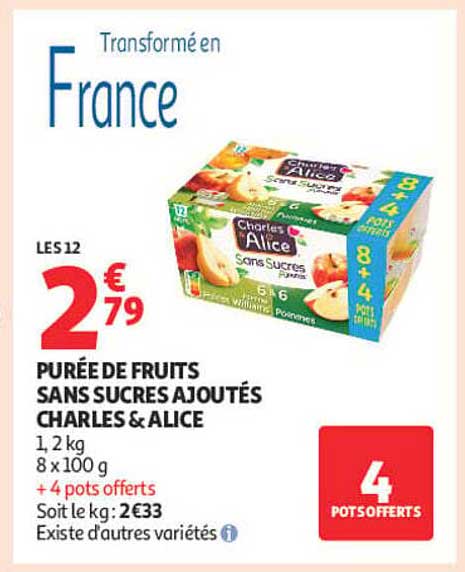 PURÉE DE FRUITS SANS SUCRES AJOUTÉS CHARLES & ALICE