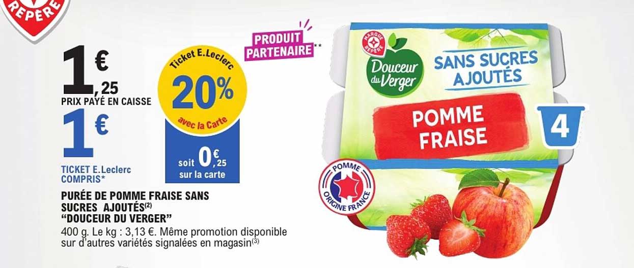 PURÉE DE POMME FRAISE SANS SUCRES AJOUTÉS “DOUCEUR DU VERGER”